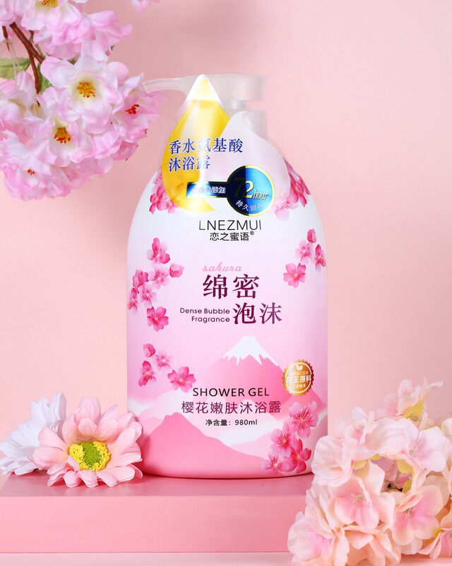 卸売980ml大ボトルシャワージェル、香水タイプ、香り長持ち、桜の香りのシャワージェル、特大ボトル|undefined