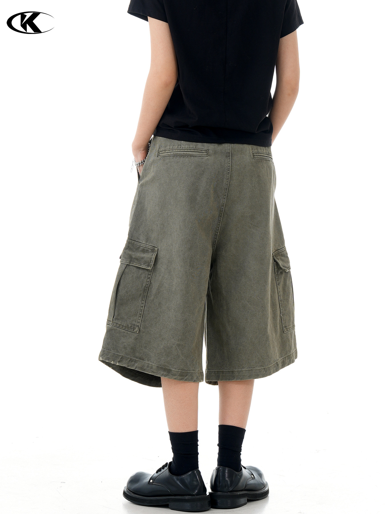 11KNアメリカ式レトロ多袋工装半ズボン男女潮牌ゆったりストレート広脚高級感七分ズボン