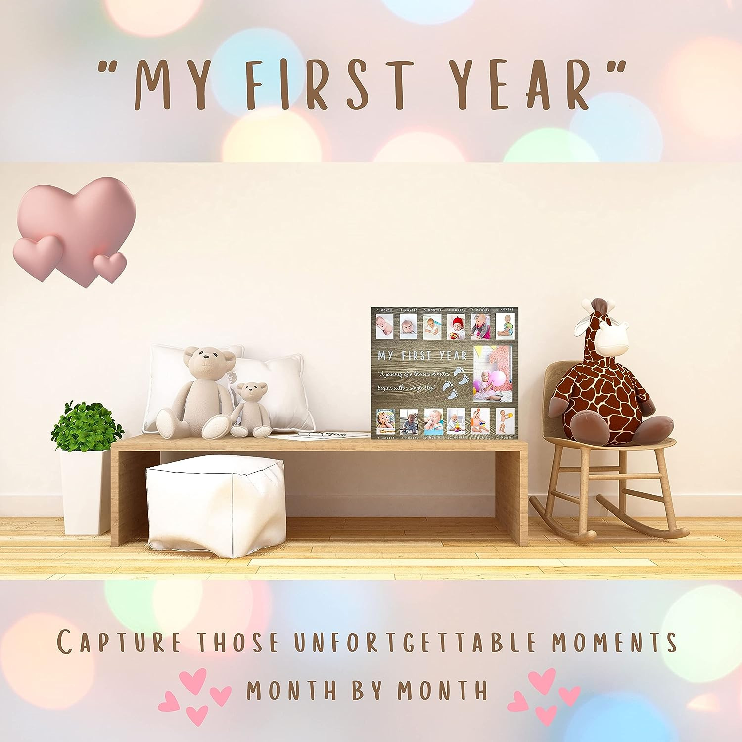 Recién nacido nacimiento hito foto conmemorativa de madera marco de fotos dormitorio sala de estar decoración marco de fotos bebé crecimiento disciplina
