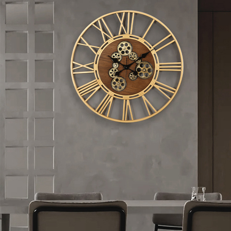 创意动态齿轮挂钟厂家 复古机械风亚马逊装饰钟表 工业风艺术时钟