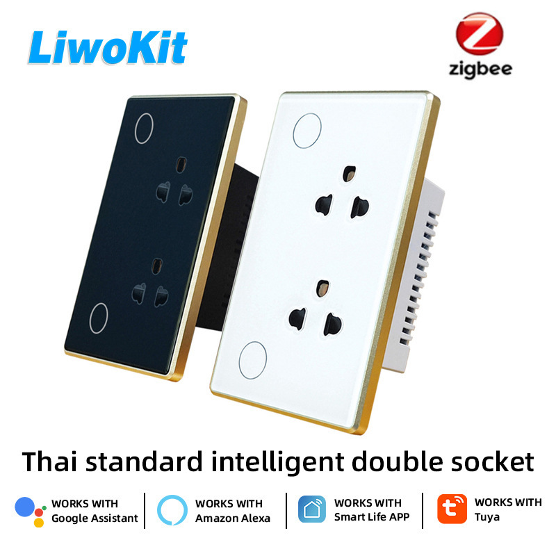 Thai Standard Vietnamese Standard Zigbee Socket with Glass Panel and Aluminum Alloy Frame, with Power Metering Function, Factory Direct Sale
