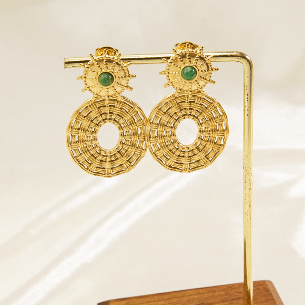 304 Stainless Steel Ear Needle Material PVD Coated 14K Gold Real Gold Plated Circle 304 Stainless Steel Bohemian Waterproof Non Tarnish Drop Earrings