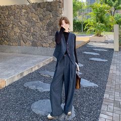 高级感马甲套装女初秋季2025新款韩系气质通勤阔腿裤两件套