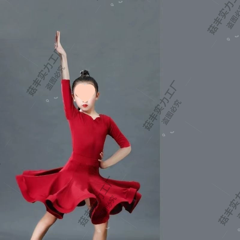 Детский новый латинский танцевальный костюм для девочек, профессиональные соревновательные стандарты, для детских экзаменов по разряду, большой лиф и расклешённая юбка, весна/осень
