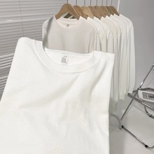纯棉白色230克长袖上衣女春秋打底衫新款内搭宽松纯色正肩大码t恤