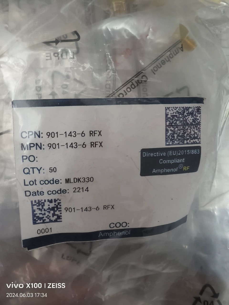 Антенна SMA Соединители сигналов 901-143-6RFX RF коаксиальные разъемы SMA