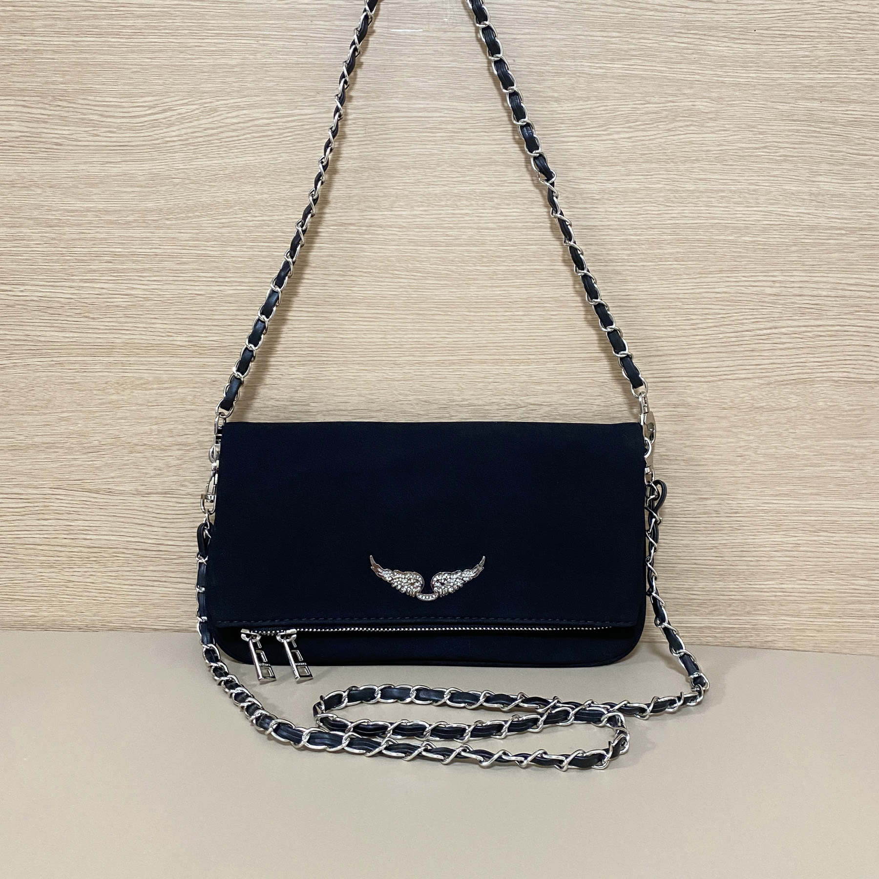Qara Retro Zəncirli Çiyin Çantası 27x15x3 sm