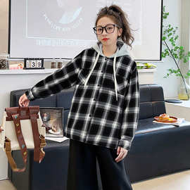 女童秋季外套2025新款休闲运动大儿童连帽格子衬衫夹克风衣春秋款