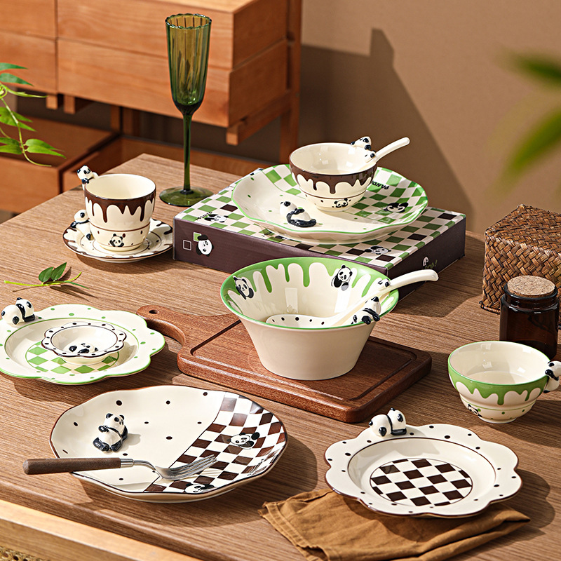 Ceramic Rice Bowl Household Cartoon Tableware Plate Cute Bowl and Dish Set High-End Cup and Saucer Combination Color Box Gift Box