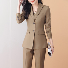 卡其色西装外套女春秋季2023新款长袖西服通勤干练气质职业套装裤