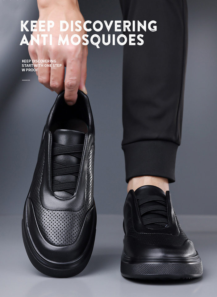 Giày sneaker nam cổ thấp lười xỏ thoáng khí, đế cao su chống trượt, phối màu trắng đen — Màu trắng, màu đen chi tiết 8