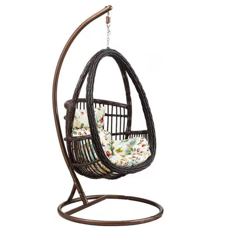 Silla colgante individual de mimbre para exterior, tipo nido de pájaro, para balcón, patio, o interior, tipo columpio, en stock. image 6
