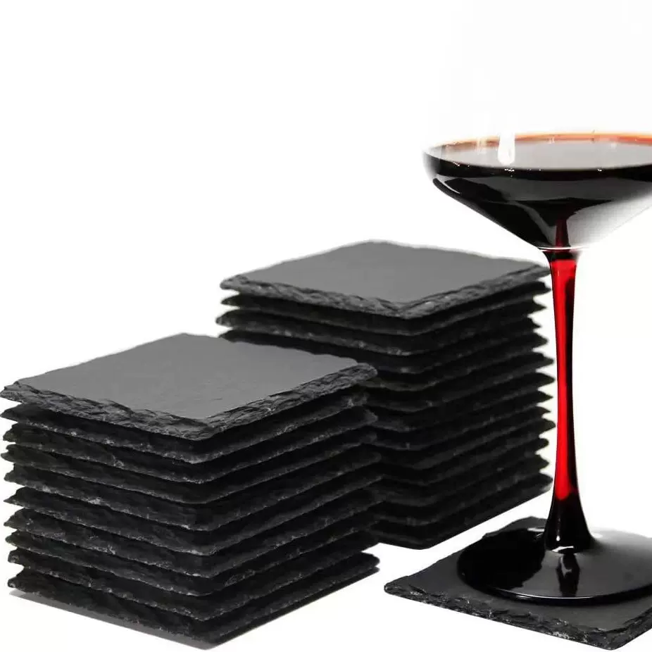 供出口 黑色石板杯垫 板岩杯垫 酒杯垫 咖啡垫 石板餐具 设计新颖