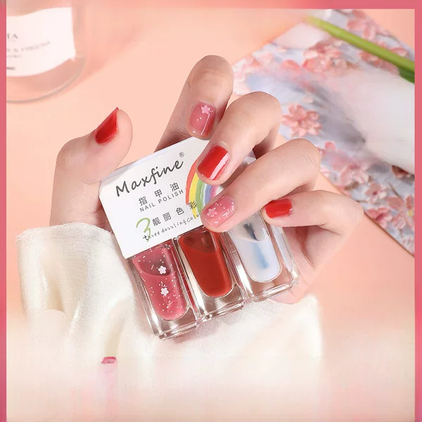 Maxfine Three-Color Nail Polish Set, No-Bake, Quick-Drying, Long-Lasting, Peelable, Water-Based, Whitening Nail Art, Wholesale in Stock