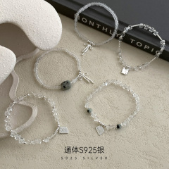 S 925銀蝶結びの方牌のブレスレットの手串の女子学生の小さい大衆の水晶の高級感の新型の畳み込みは親友のアクセサリーをかぶります。