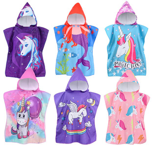 Children's Cape Bath Towel Microfiber Warp Knitted Cute Cartoon Printed Towel Can Be Worn in the Shower Hooded Absorbent Bathrobe