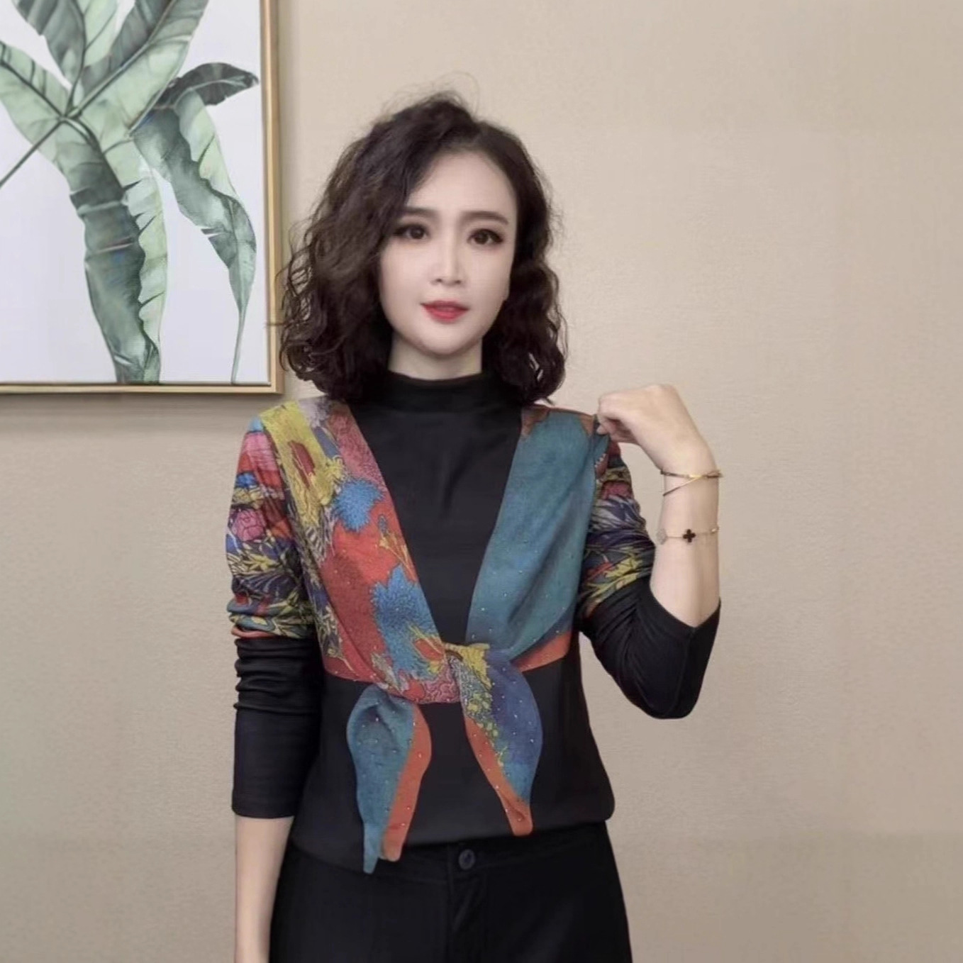 一件代发直播爆款中年妈妈气质长袖T恤衫2025秋冬新款打底衫女士