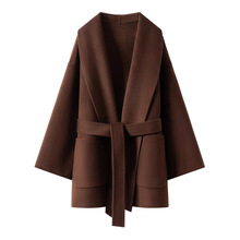 25秋冬新款高级感双面羊绒大衣女短款宽松V领10%羊绒大衣加厚外套