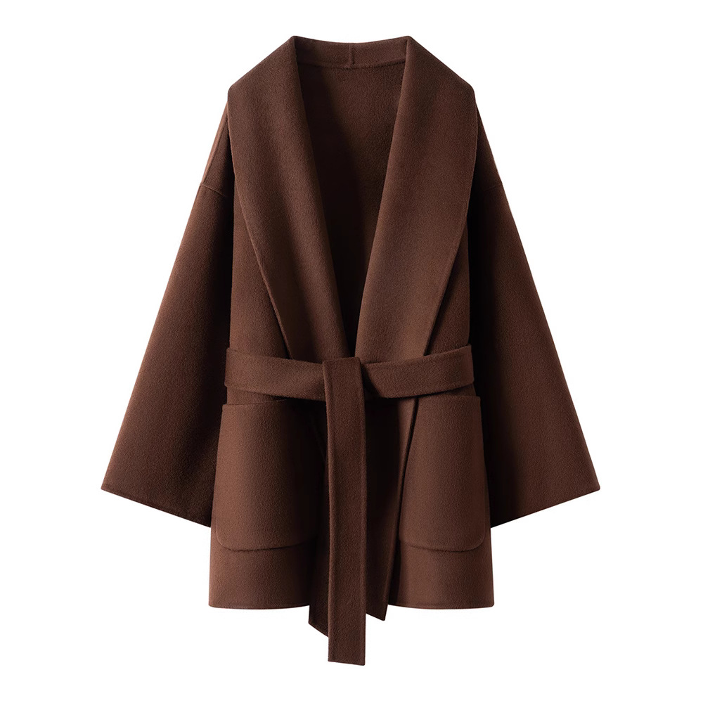 25秋冬新款高级感双面羊绒大衣女短款宽松V领10%羊绒大衣加厚外套