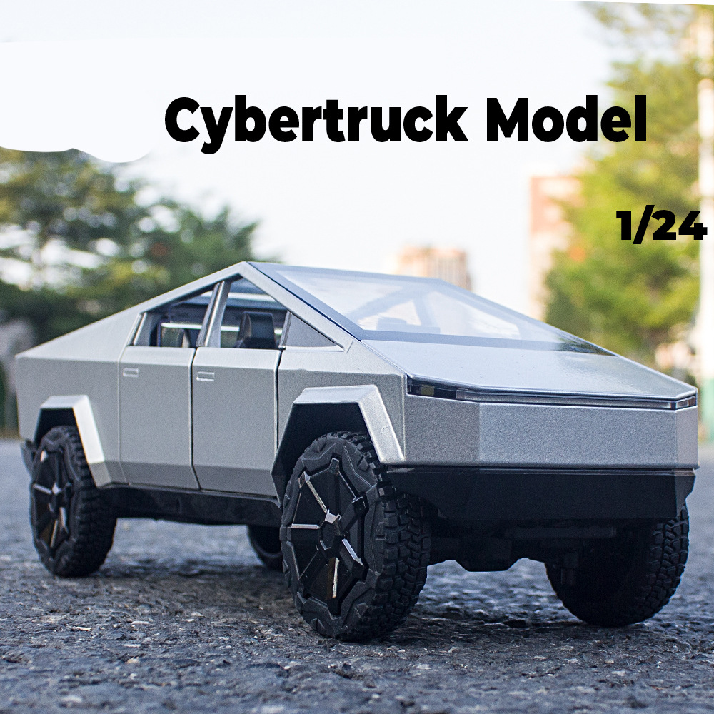 （開窗盒）1:24合金大號特斯拉皮卡車模仿真開門回力越野汽車擺件