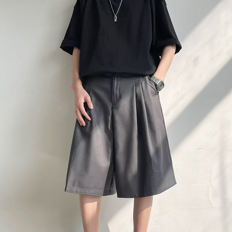 2025 Summer Versatile Wide-Leg Suit Shorts Men's Japanese Trendy Brand Retro High-End Loose Casual Five-Point Pants