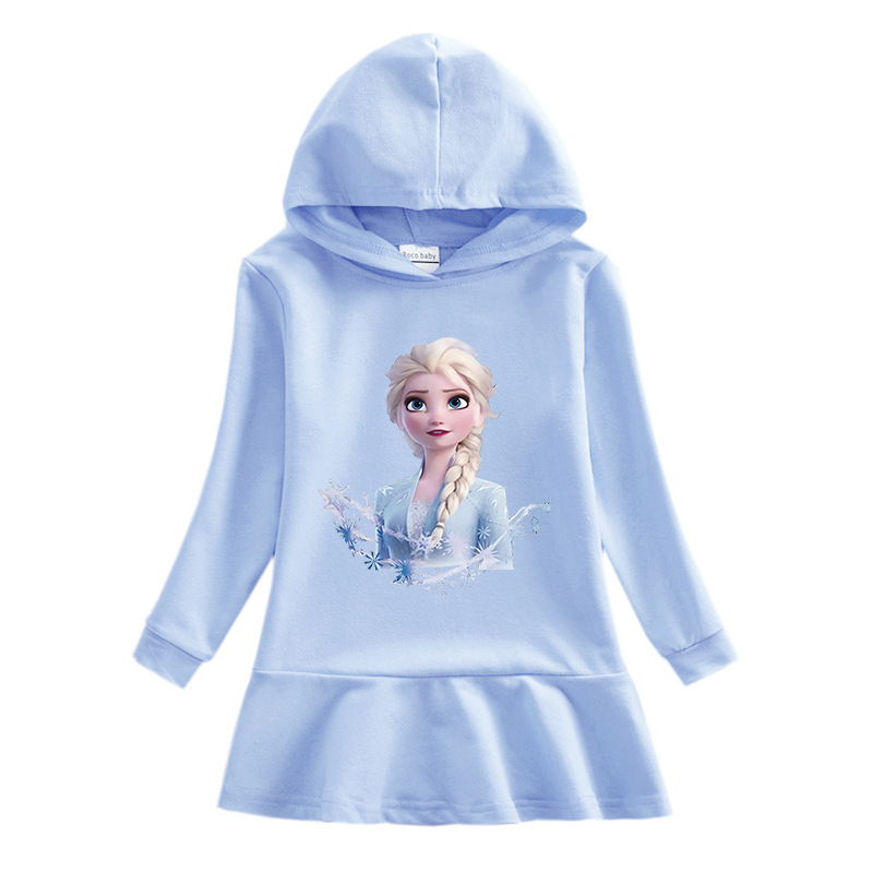 2023 Spring and Autumn New Frozen Children's Hooded Sweater Dress Girl Elsa Little Princess Stylized Dress