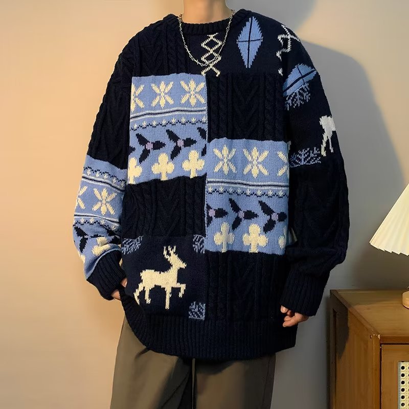 Otoño e invierno estilo de Hong Kong ins estilo étnico jersey todo-fósforo más gordo talla grande suéter suelto gordo estilo bf perezoso