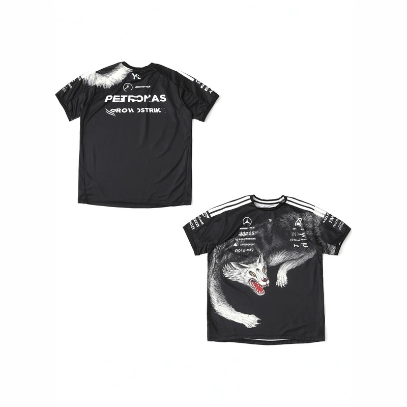 Cross-Border Wholesale High-Quality Y3 Amg Petronas Letter Wolf Head Print Round Neck Short-Sleeved T-Shirt for Men and Women Couples Cross-Border Wholesale High-Quality Y3 Amg Petronas Letter Wolf Head Print Round Neck Short-Sleeved T-Shirt for Men and Women Couples