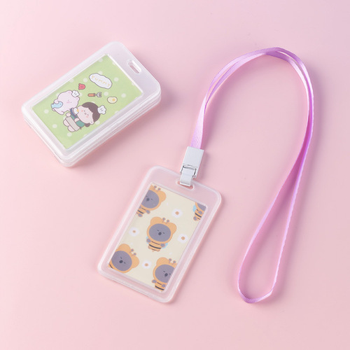 Campus Card Kindergarten Primary School Student Card Cover with Lanyard Protective Cover Transparent Tag Citizen Card Bus Card Document Cover