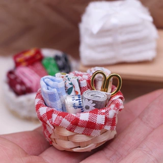 娃娃屋迷你缝补布料篮针织套装 BJD微缩缝纫生活场景道具模型配件