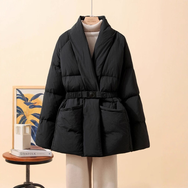 2026 Autumn/Winter New Fashion Loose Cotton Jacket with Unique Patchwork, Artistic Simple Commuter Style, Waist-Cinched Cotton Coat