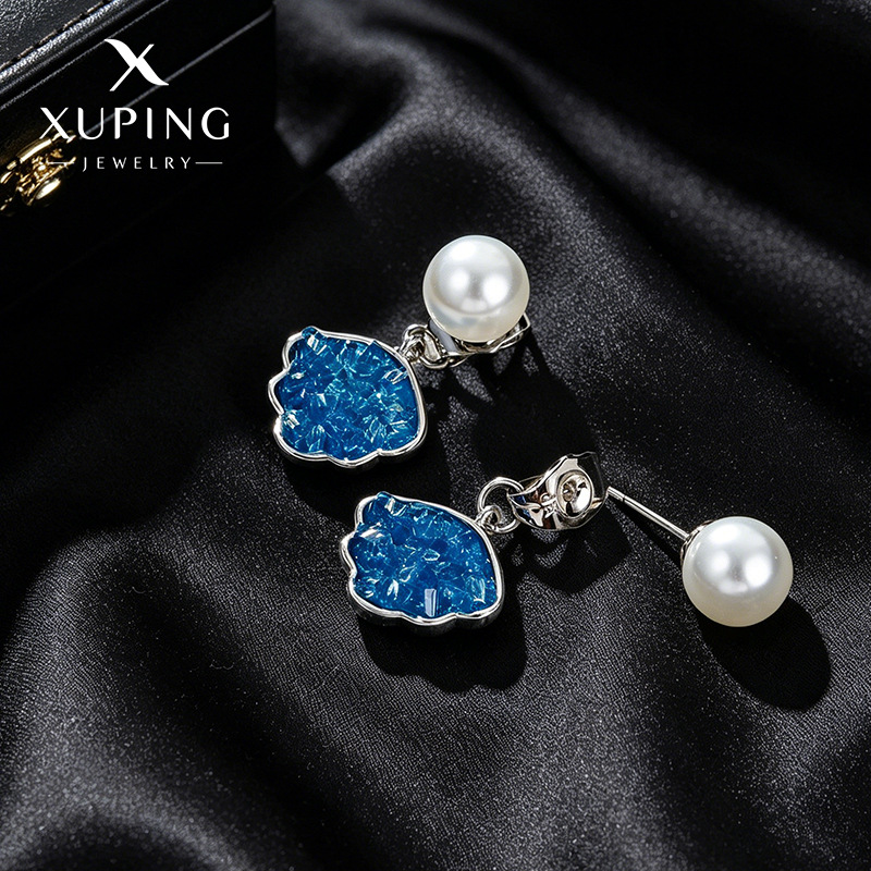 Xuping nubes de perlas azules flores vacaciones percas de viento elegante temperamento de alta sensación pendientes de nicho para mujeres