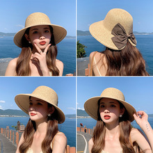 蝴蝶结草帽女士夏季遮阳大檐海边休闲时尚潮编织沙滩帽子