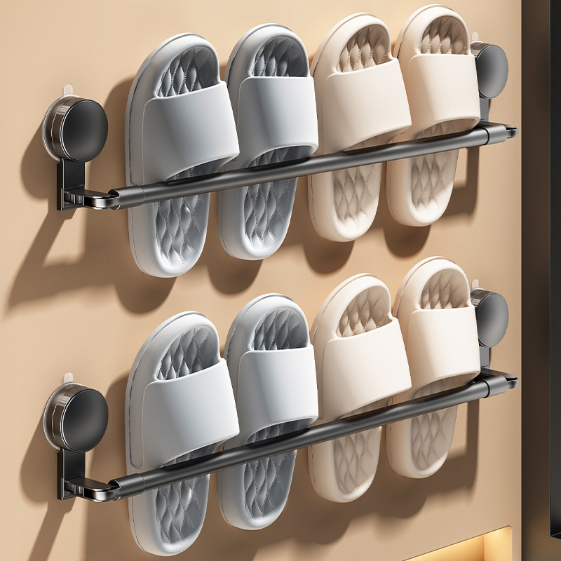 Suction Cup Slipper Rack Bathroom No-Drill Wall-Mounted Storage Rack for Toilet, Extendable Shoe Holder with Drainage, Storage Solution