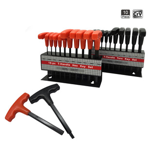 New 10-piece T-shaped Metric Flat Head Hexagon H2-H10 Torx T7-T40 Wrench Black Iron Frame