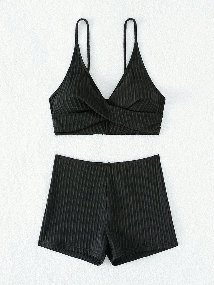 2024 Sommer Neue Hot Spring Bikini Split Badeanzug Solide V-Ausschnitt Sport Style Tankini Damen Edition_voghion.com