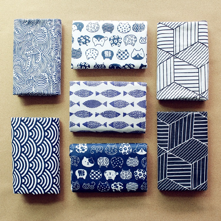 日式和风印花亚麻布黄麻棉麻色织交织混纺布仿麻涤麻大麻苎麻粗麻