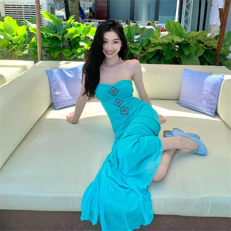 25 Spring and Summer Yi Mengling Stars Same Style Sexy Chest Wrapping Slim-fit Slimming Mermaid Dress