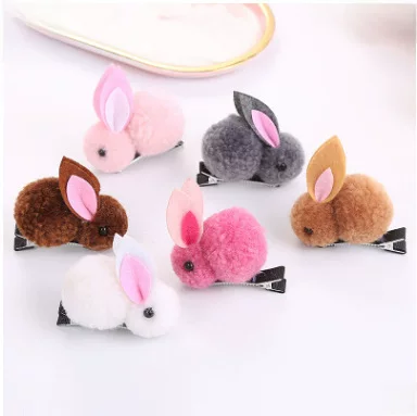 Korean New Kidsren's Rabbit Plush Hairpin Girls Cute Duckbill Hairpin Baby Does Not Hurt Hair Autumn and Winter Hairpin