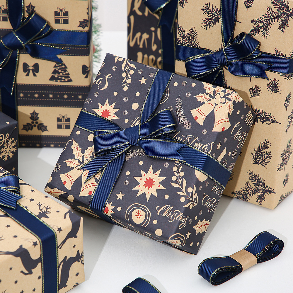 Nuevo papel de embalaje kraft de Navidad retro, papel de embalaje de regalo de nieve de alce, papel de embalaje de Nochebuena