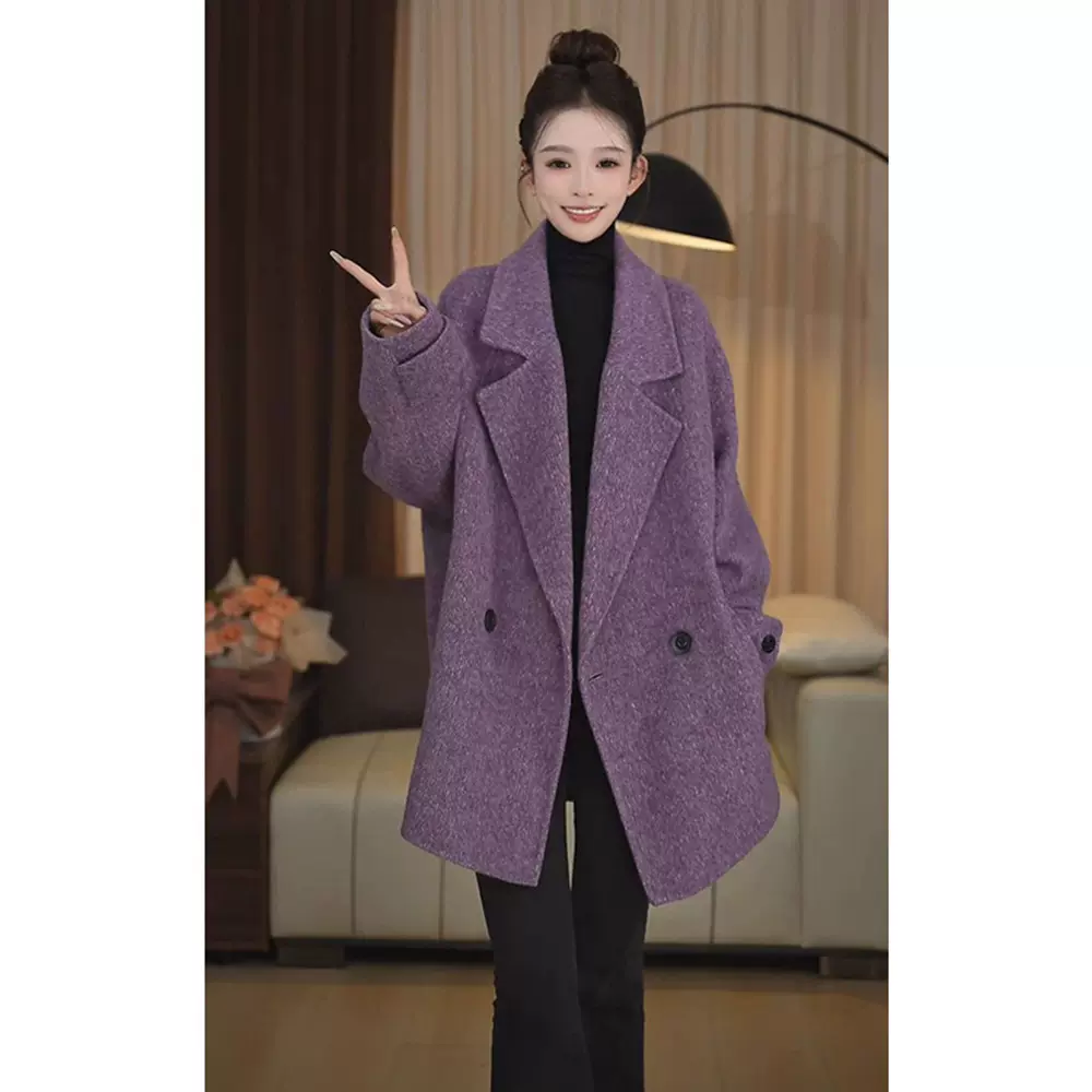 韩版高端双面羊绒大衣女2025秋冬加厚西装小个子中长款羊毛呢外套