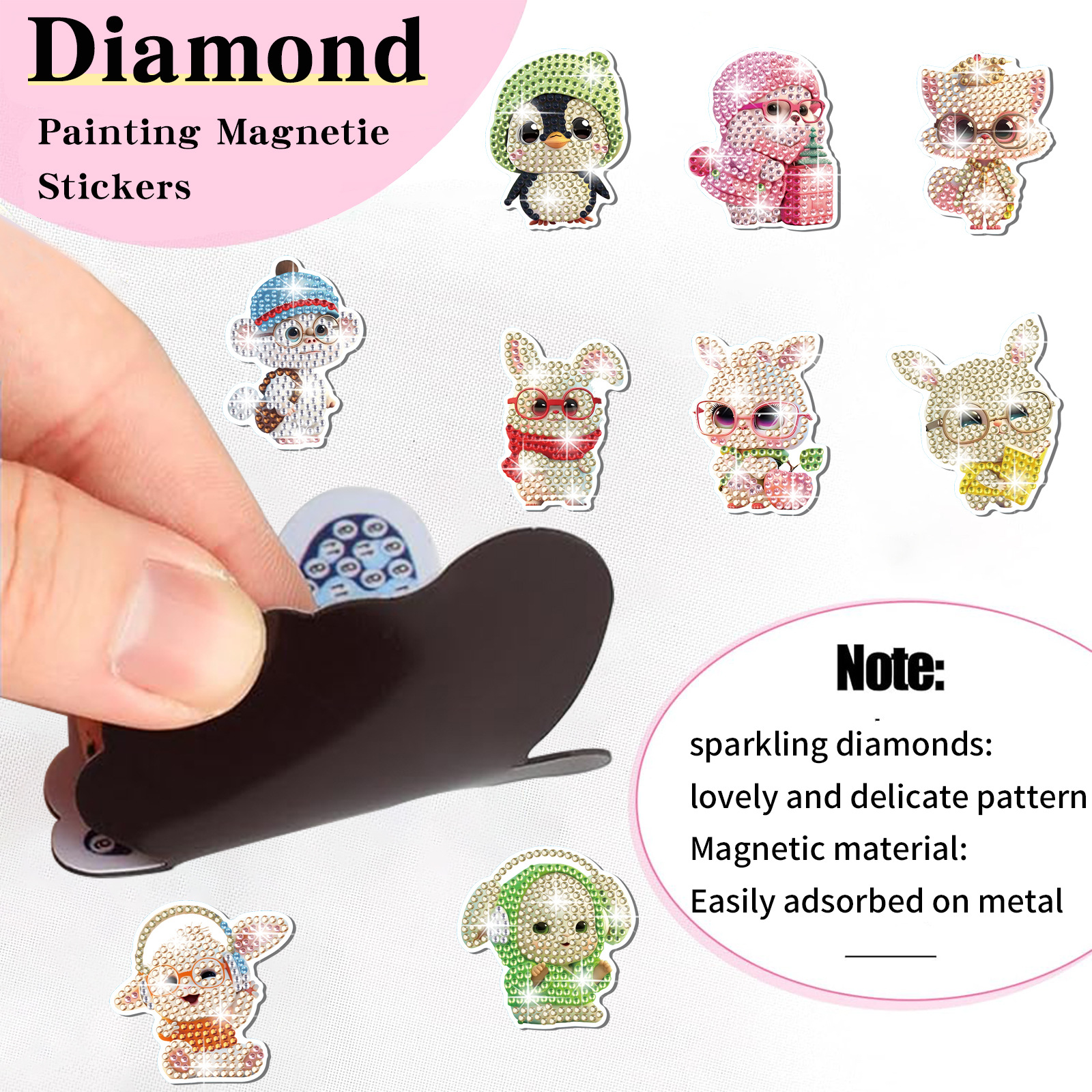 Animal adorable pingüino magnetismo dibujo de diamante pegatinas de refrigerador para niños hechos a mano diy creativo mampostería pegatinas juguetes al por mayor