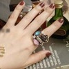 Crystal Painted Oil Ring, Gardenia Blossom Penta Pentagon Ring Hollow Two -piece 8 -character Ring Water Drop Rose