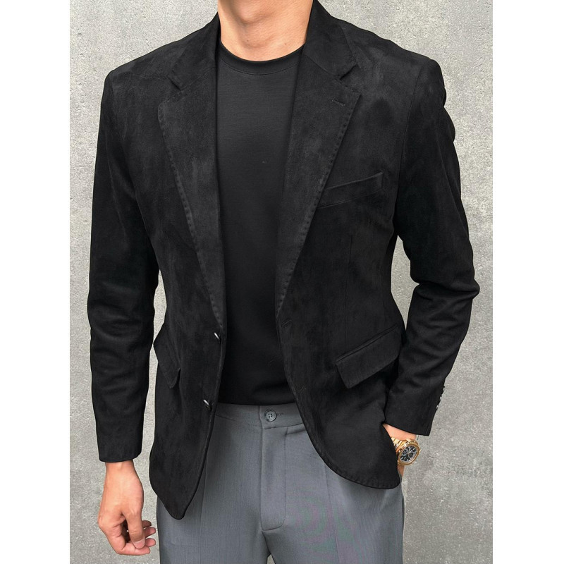 New European-style men's casual suit, suede jacket, streetwear, plus-size outerwear, standalone men's slim-fit jacket