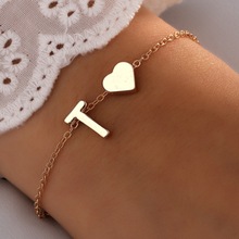 欧美跨境26个英文字母手链女 个性气质合金爱心字母手环手镯批发