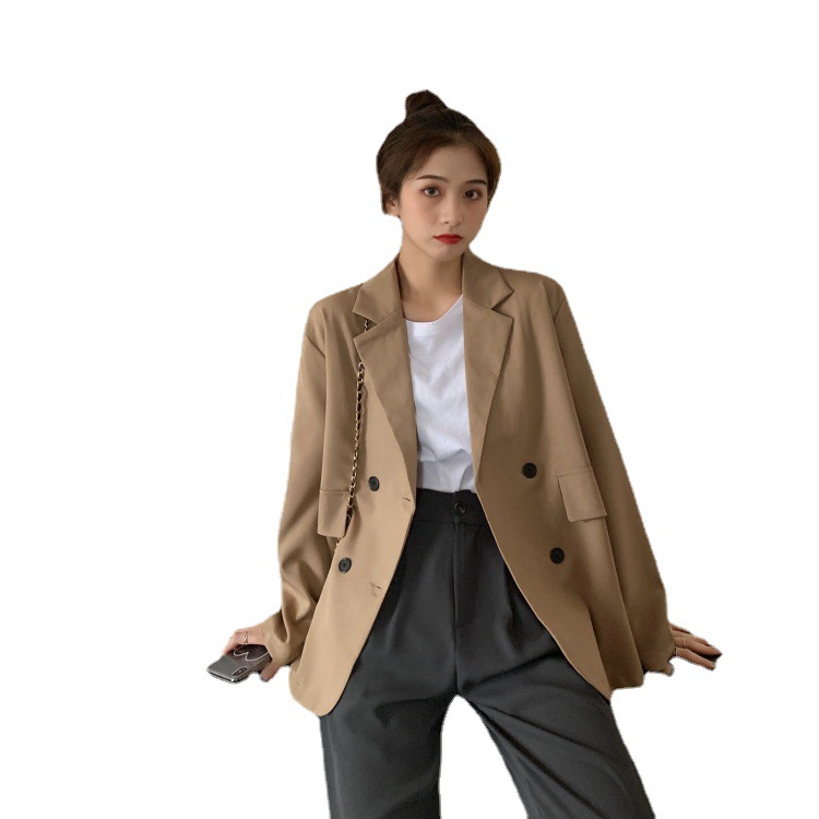 ng2510292 2024 New Korean Version Thin Loose Mid-Length Khaki Trendy Long Sleeve Women's Small Blazer_ecoleips.com