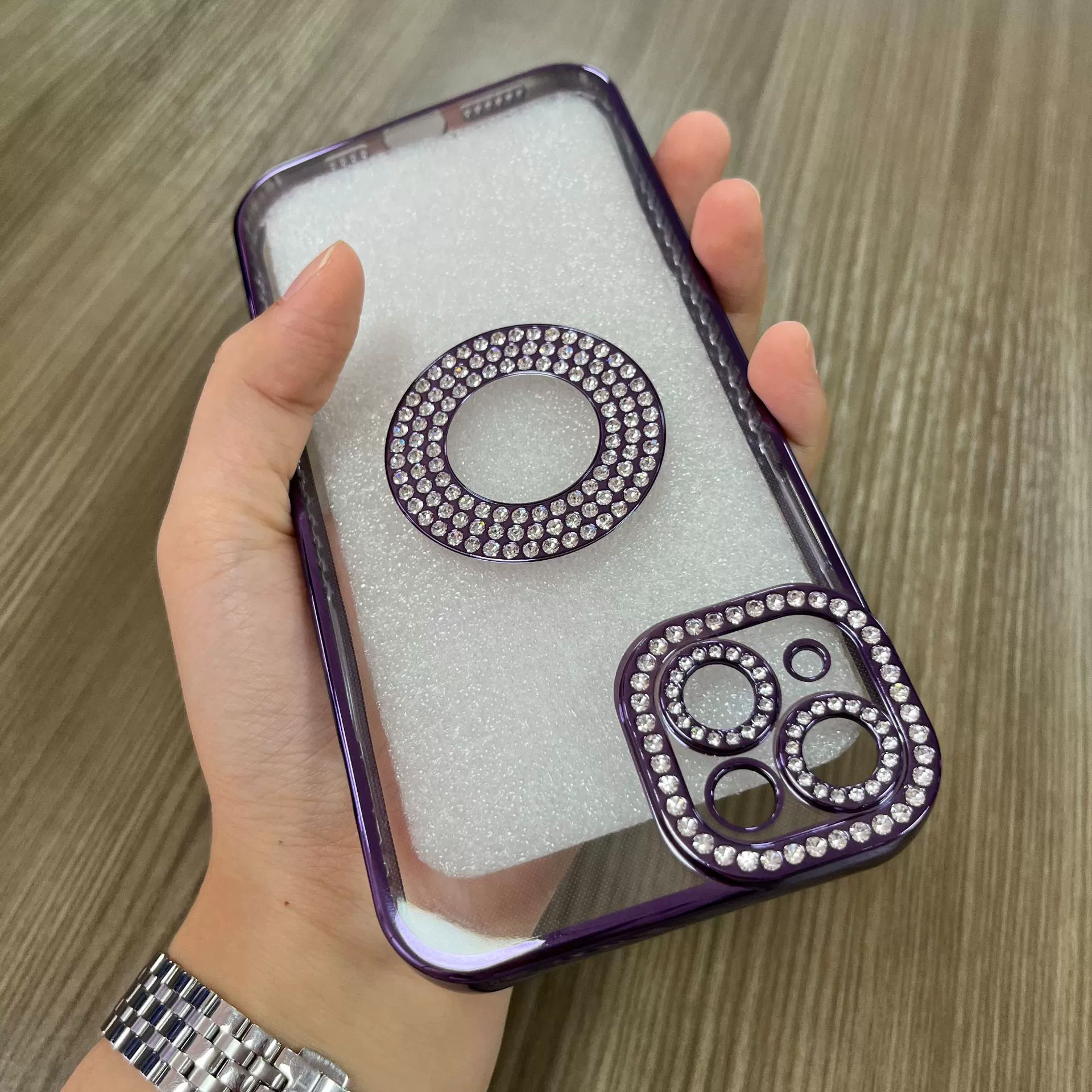 Чехол для телефона (Apple), совместим с линейкой iPhone 11–16, рама из камня-бриллианта и держатель-кольцо