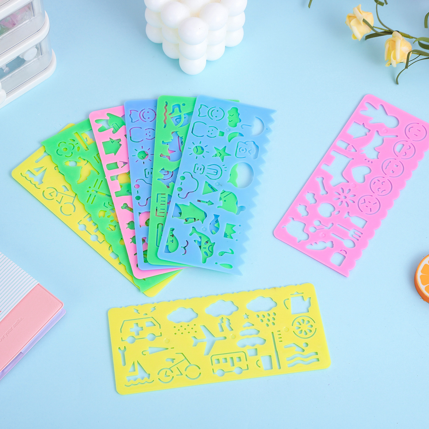 Plastic children's cartoon painting quick drawing ruler set student drawing template ruler stationery drawing ruler school supplies