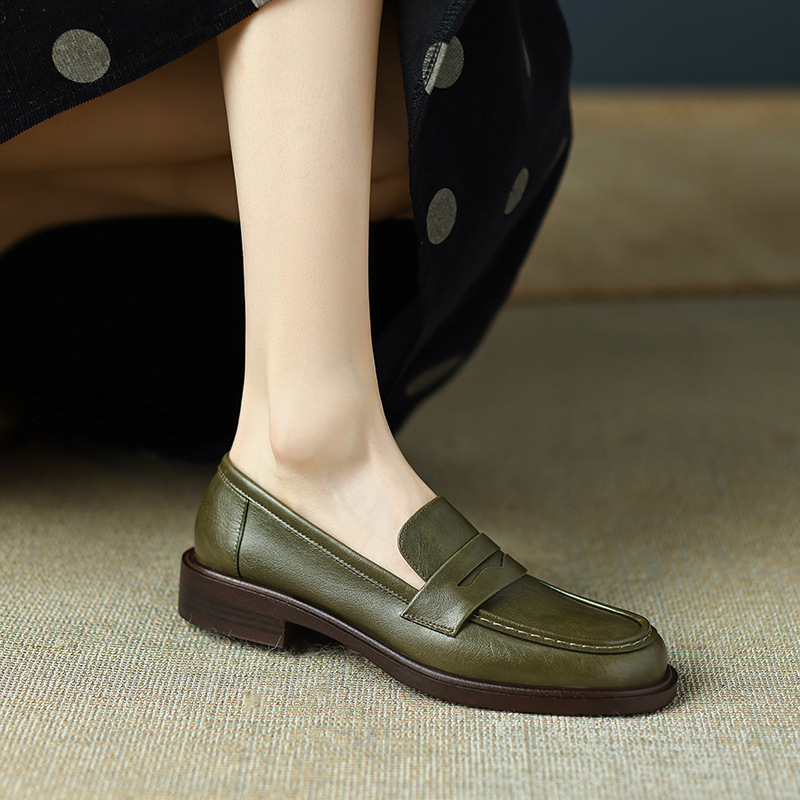 Super comfortable ~ genuine leather chunky heel retro loafers for women 2023 Spring and Autumn New British style single-layer shoes mid heel small leather shoes