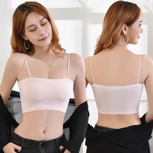 Cross-border ice silk seamless bottoming tube top one piece anti-exposure beautiful back wrap camisole with breast pads underwear for women